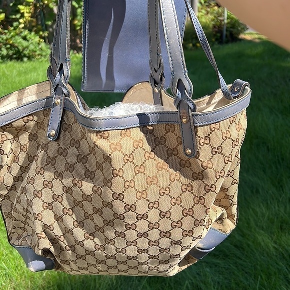 GUCCI beige blue canvas Tote Bag - Picture 14 of 14